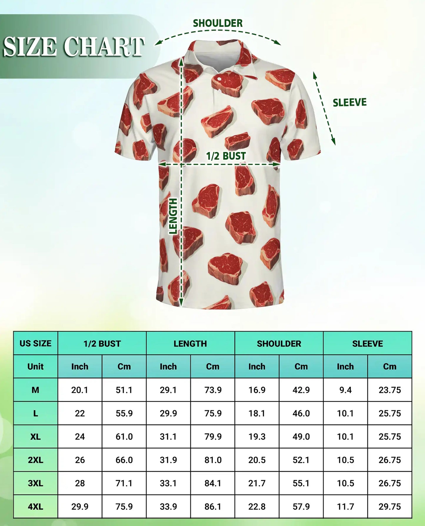 Steak BBQ Polo Shirt, Funny Meat Print | Azhawaiian