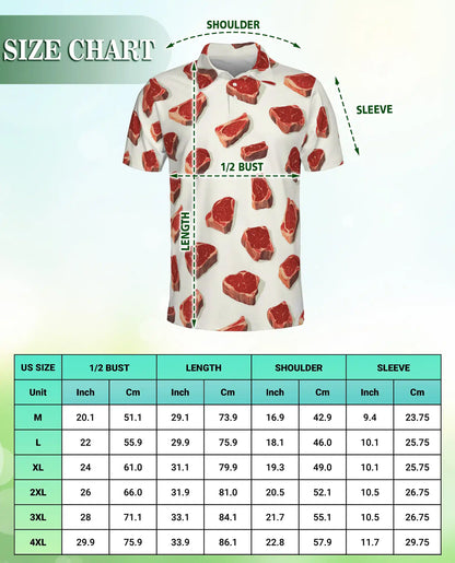 Steak BBQ Polo Shirt, Funny Meat Print | Azhawaiian