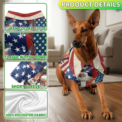 Patriotic American Christmas Santa Print Matching Dog Owner Hawaiian Shirts, Funny Pet Aloha Shirt for Beach Vacation - Azhawaiian