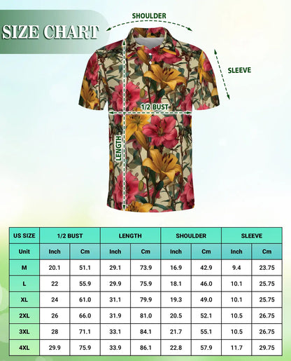 Vintage Lily Garden Floral Polo Shirt-Botanical Flower Pattern Design | Azhawaiian