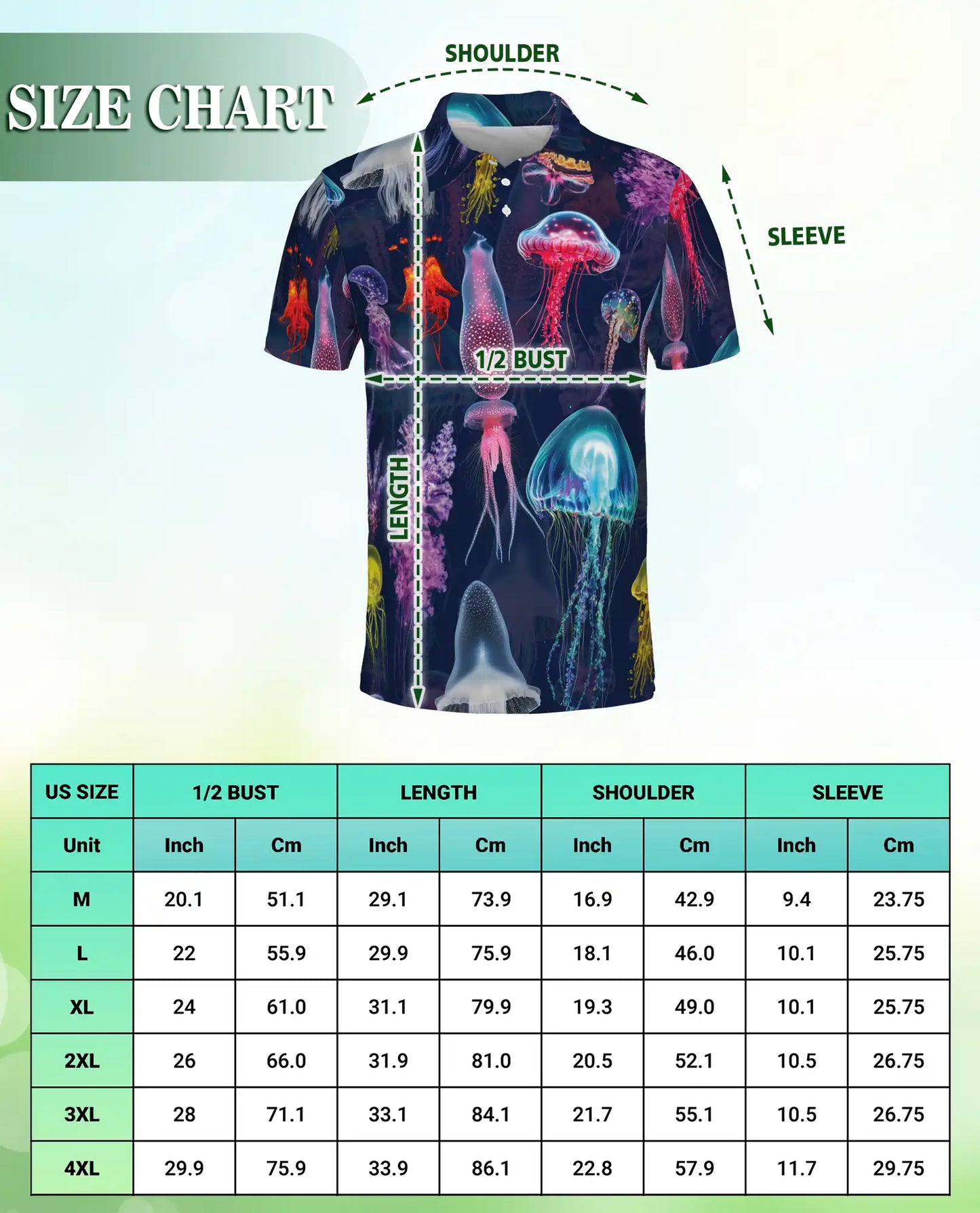 Jellyfish Polo Shirt, Colorful Deep Sea Ocean Print | Azhawaiian