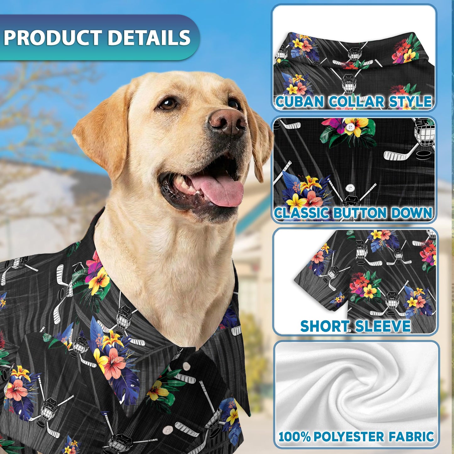 Simple Hockey Tropical Black Hawaiian Matching Dog Owner Hawaiian Shirts, Funny Pet Aloha Shirt for Beach Vacation - Azhawaiian