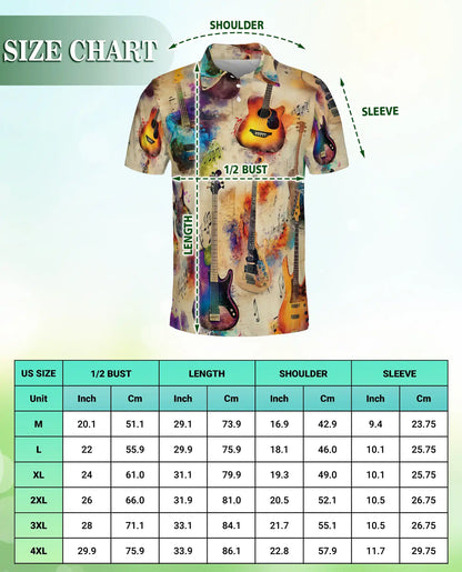 Watercolor Guitar Polo Shirt, Artistic Music Print | Azhawaiian