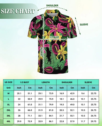 Tropical Floral 3D Polo Shirt for Men, Exotic Jungle Flower Style | Azhawaiian