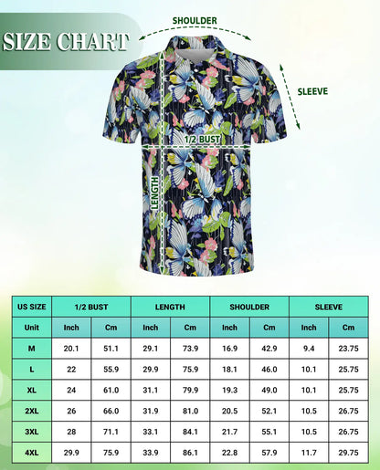 Tropical Butterfly 3D Polo Shirt for Men, Floral Nature Garden Style | Azhawaiian