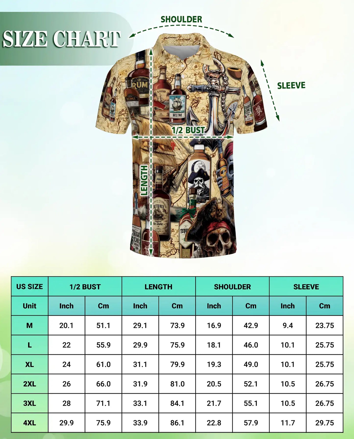 Pirate Rum Polo Shirt, Nautical Treasure Map Print | Azhawaiian