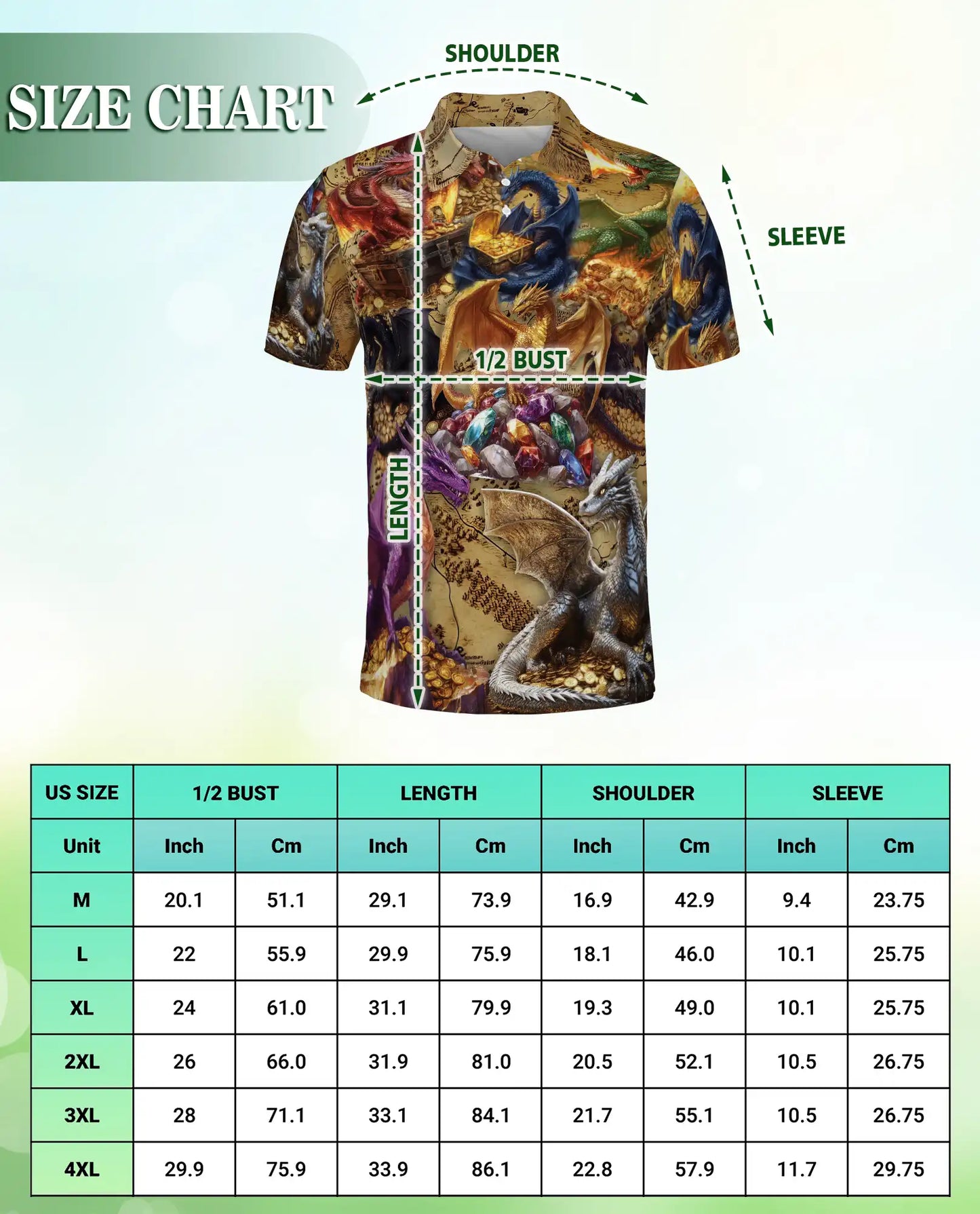 Dragon Treasure 3D Polo Shirt for Men, Fantasy Gold Hoard Art Style | Azhawaiian