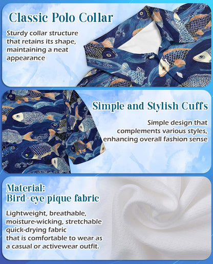 Japanese Koi Fish Pattern Polo Shirt for Men, Traditional Asian Art | Azhawaiian