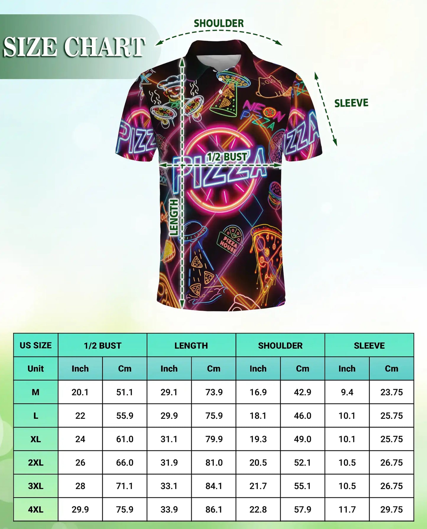 Neon Pizza Party 3D Polo Shirt for Men, Funny Retro Food Lover Style | Azhawaiian