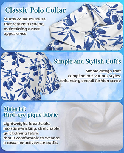 Blueberry Pattern Polo Shirt for Men, Fresh Fruit Summer Style | Azhawaiian