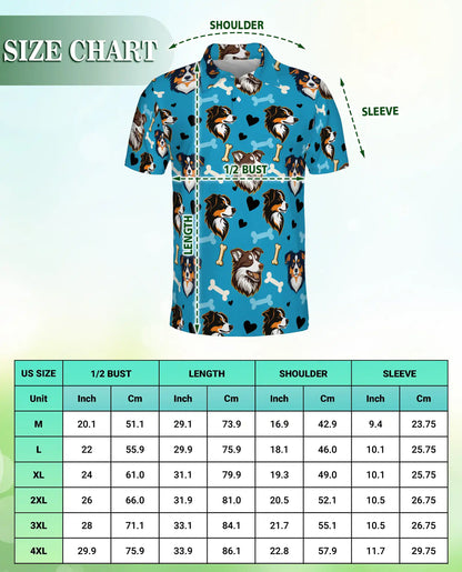 Australian Shepherd Dog Polo Shirt, Cute Blue Pet Print