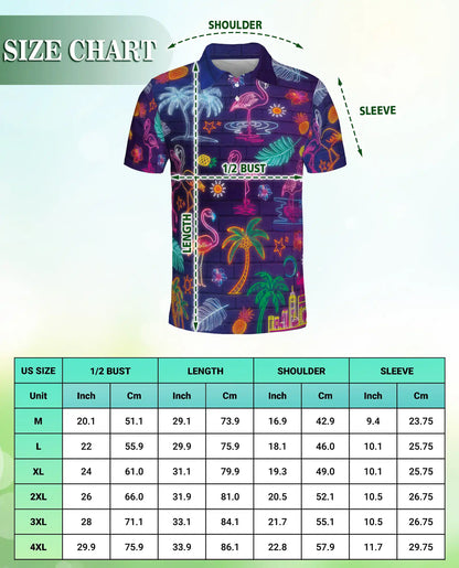 Neon Flamingo Polo Shirt, Tropical Night Print | Azhawaiian