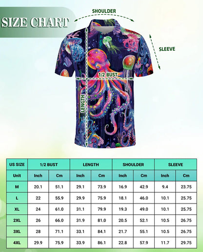 Neon Octopus Jellyfish 3D Polo Shirt for Men, Colorful Ocean Fantasy Style | Azhawaiian