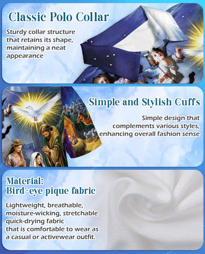 Nativity Christmas 3D Polo Shirt for Men, Religious Holiday Scene Style | Azhawaiian