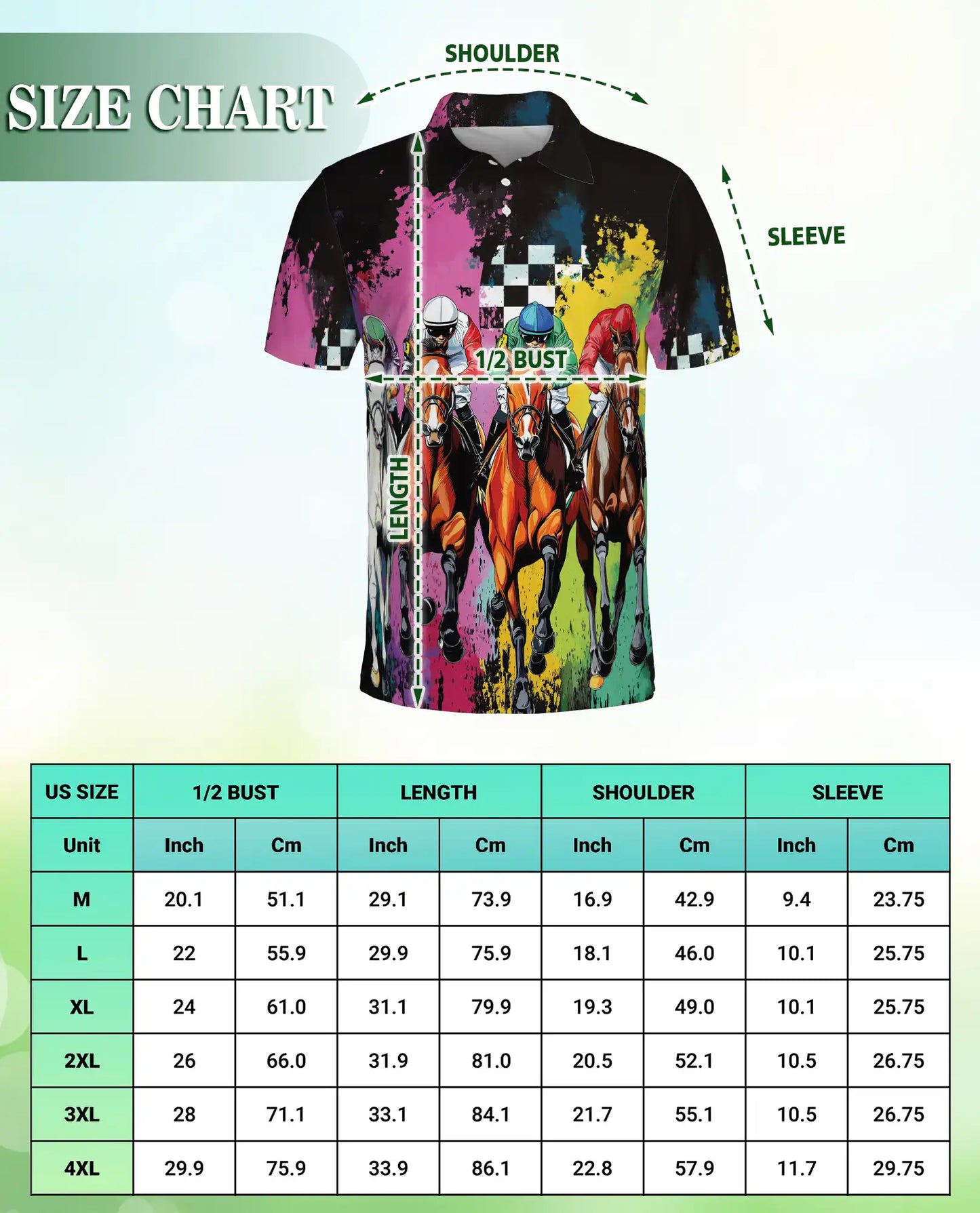 Color Splash Horse Racing 3D Polo Shirt for Men, Dynamic Jockey Derby Style | Azhawaiian