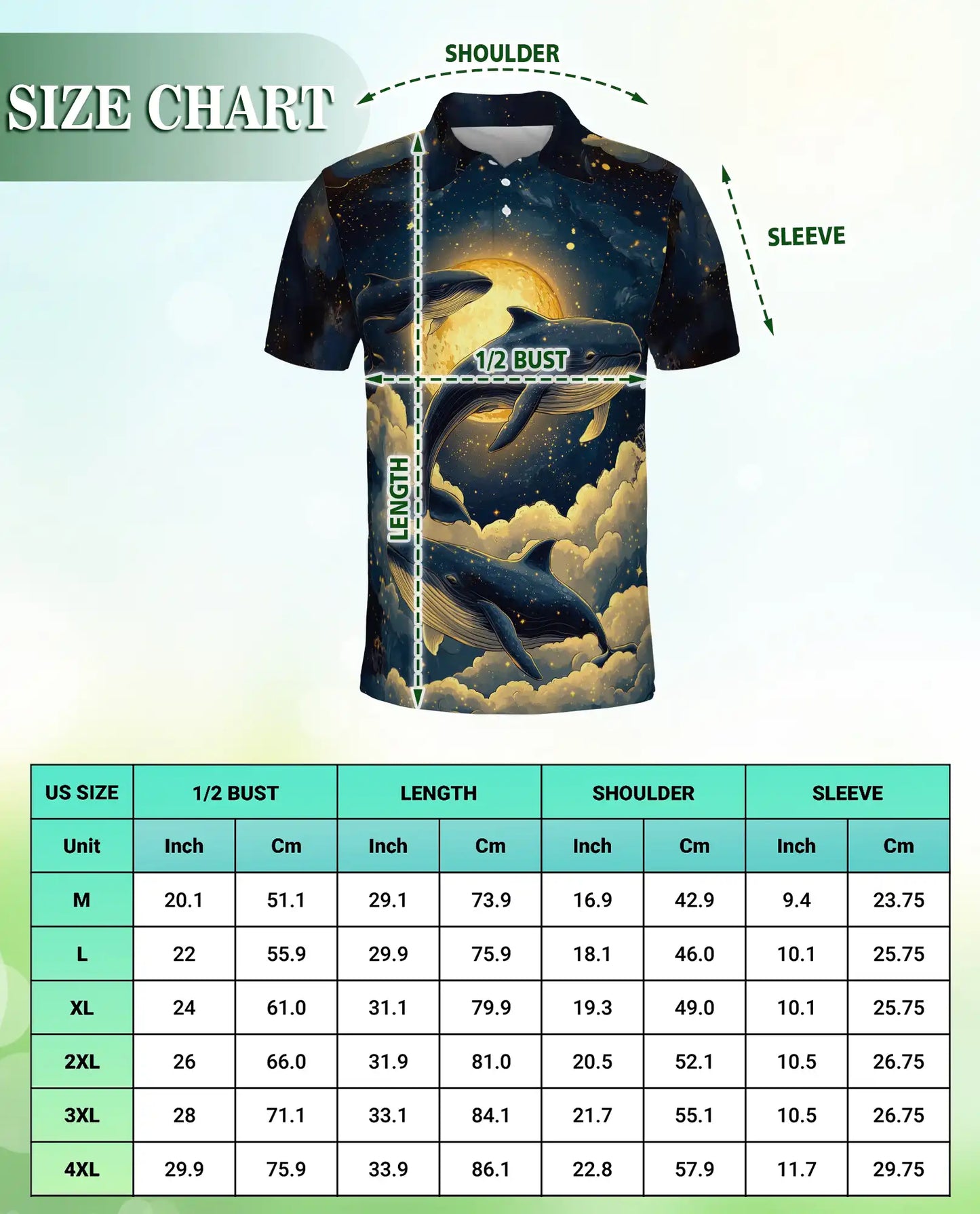 Whale Galaxy Polo Shirt, Moon Ocean Print | Azhawaiian