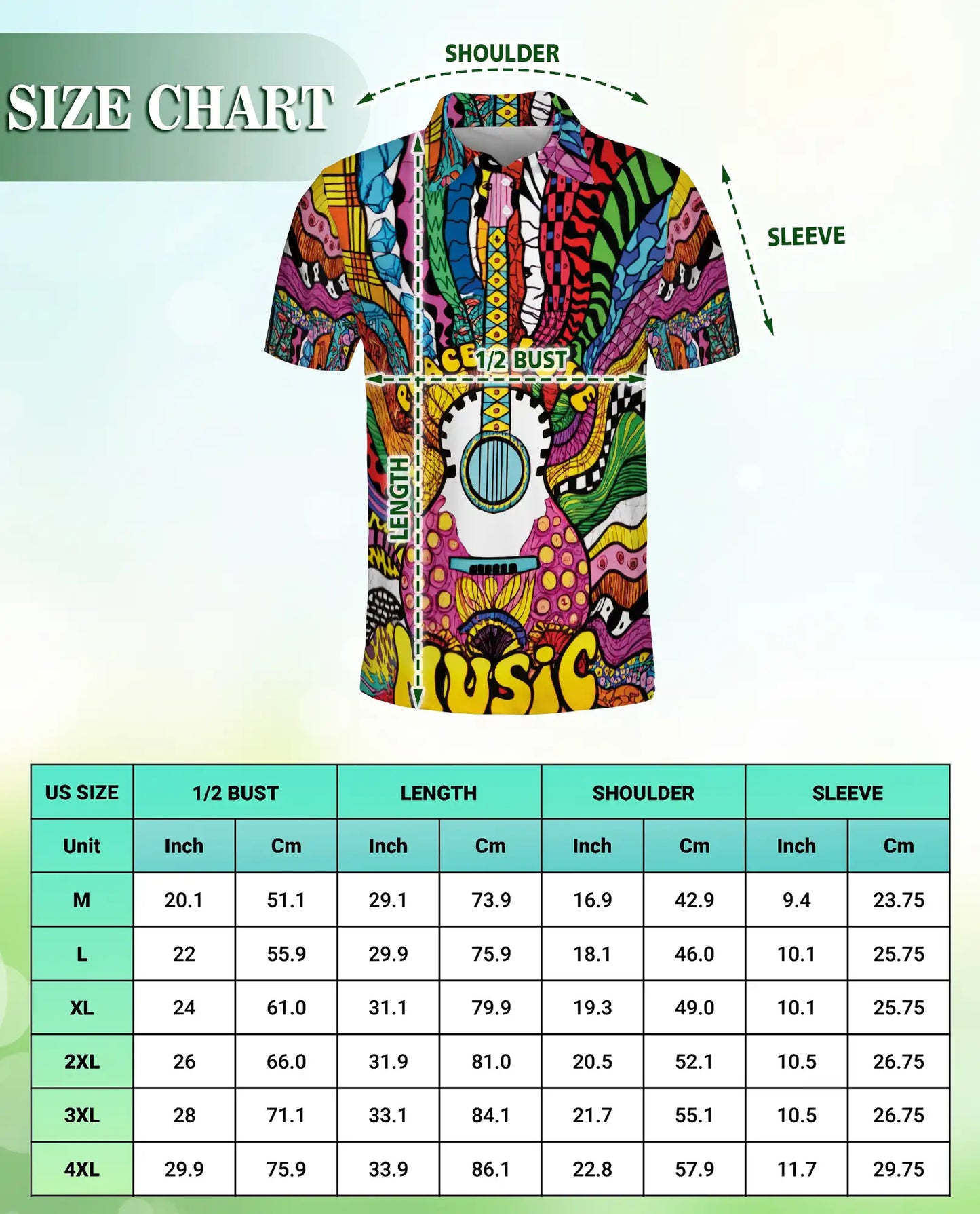 Psychedelic Music 3D Polo Shirt for Men, Colorful Guitar Art Style | Azhawaiian