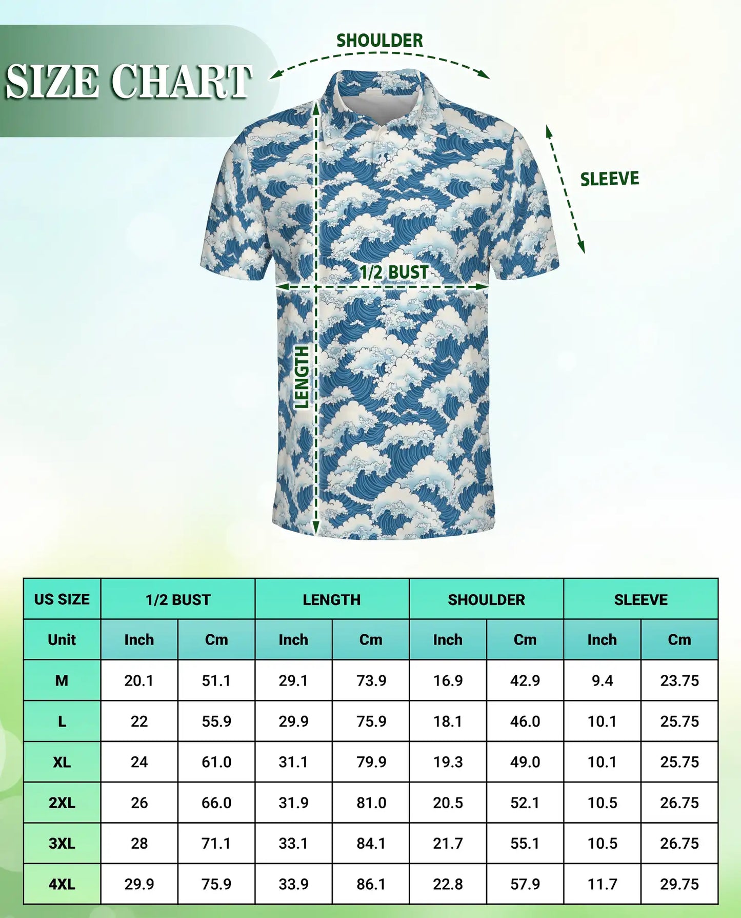 Japanese Ocean Wave 3D Polo Shirt for Men, Coastal Minimalist Art Style | Azhawaiian