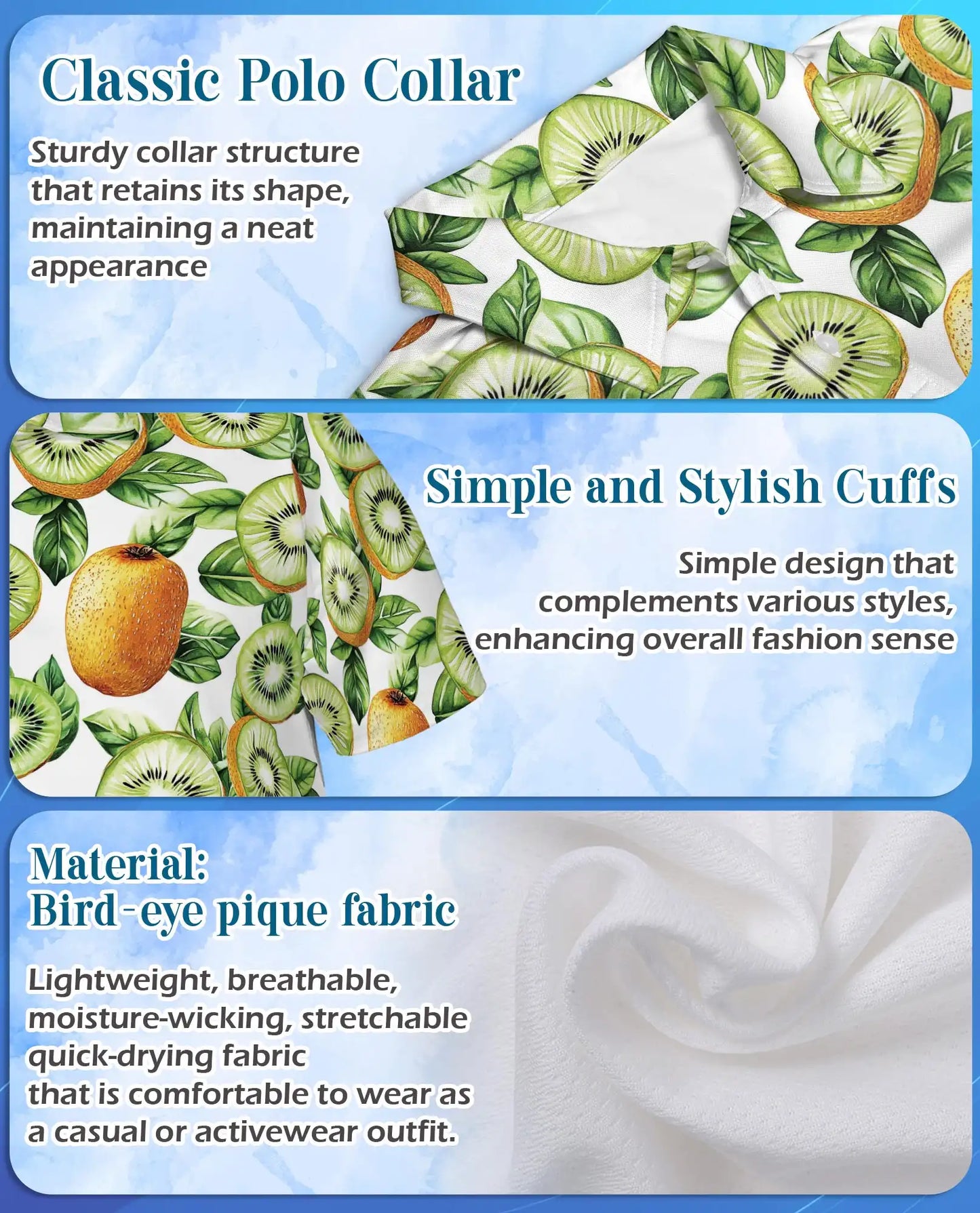 Kiwi Fruit Polo Shirt - Tropical Botanical Summer Style | Azhawaiian