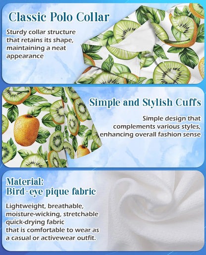 Kiwi Fruit Polo Shirt - Tropical Botanical Summer Style | Azhawaiian