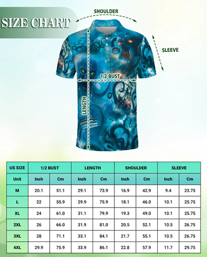 Kraken Ocean Polo Shirt, Sea Monster Horror Print | Azhawaiian