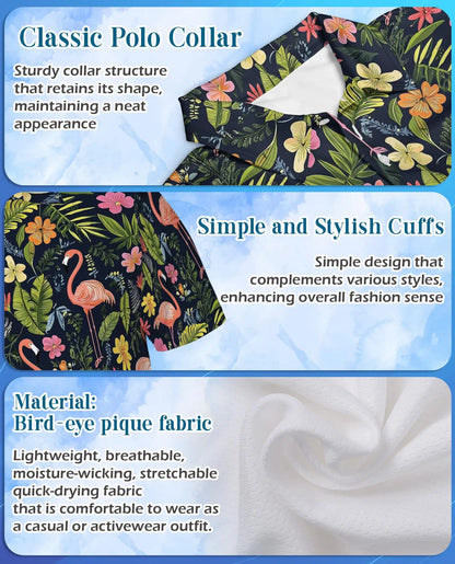 Flamingo Floral Polo Shirt, Tropical Summer Style | Azhawaiian