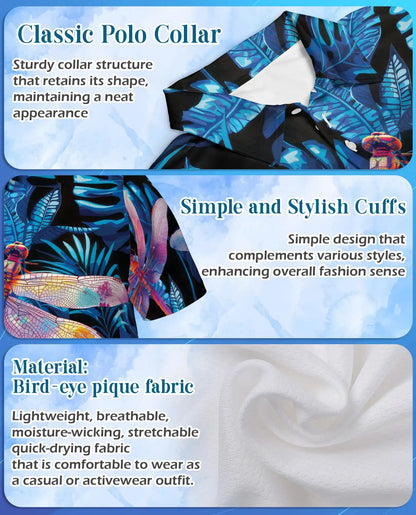Dragonfly Tropical Polo Shirt for Men, Colorful Dragonfly Print | Azhawaiian