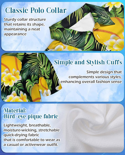 Softball Plumeria Polo Shirt for Men, Tropical Floral Style | Azhawaiian