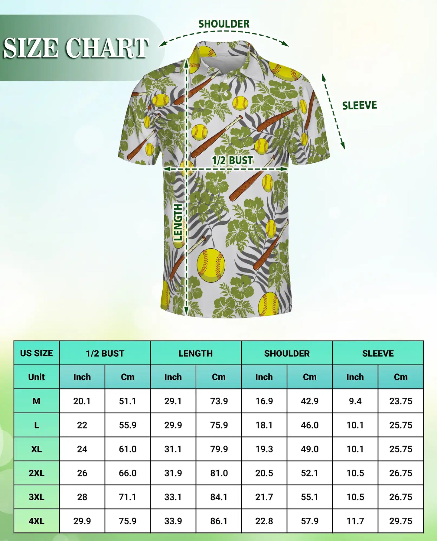Softball Tropical 3D Polo Shirt for Men, Bat and Ball Summer Style | Azhawaiian