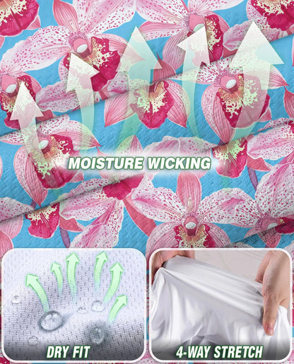 Pink Orchids Blue Sky Sleeveless Polo Shirt for Women, Tropical Floral Style | Azhawaiian