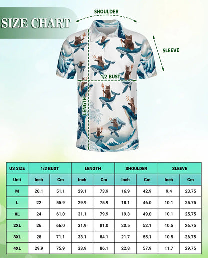 Funny Cat Riding Whale 3D Polo Shirt for Men, Ocean Fantasy Animal Style | Azhawaiian