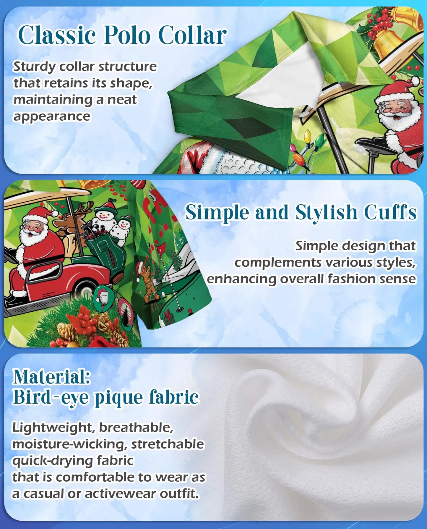 Funny Santa Golf 3D Polo Shirt for Men, Christmas Golfer Holiday Style | Azhawaiian