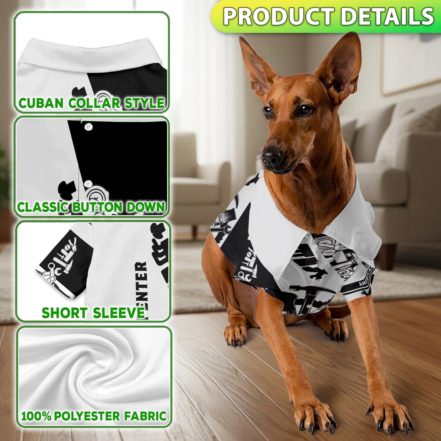 Carpenter Black White 3D Tools Matching Dog Owner Hawaiian Shirts, Funny Pet Aloha Shirt for Beach Vacation - Azhawaiian