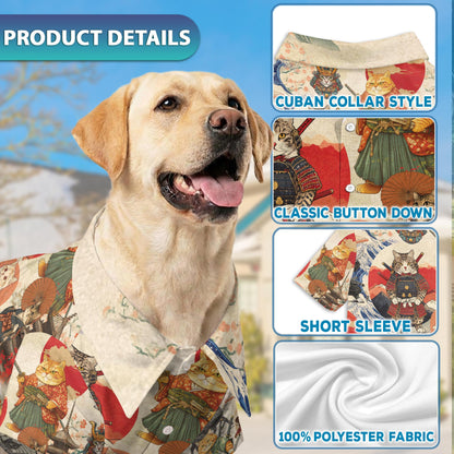 Japanese Samurai Cat Matching Dog Owner Hawaiian Shirts, Funny Pet Aloha Shirt for Beach Vacation - Azhawaiian