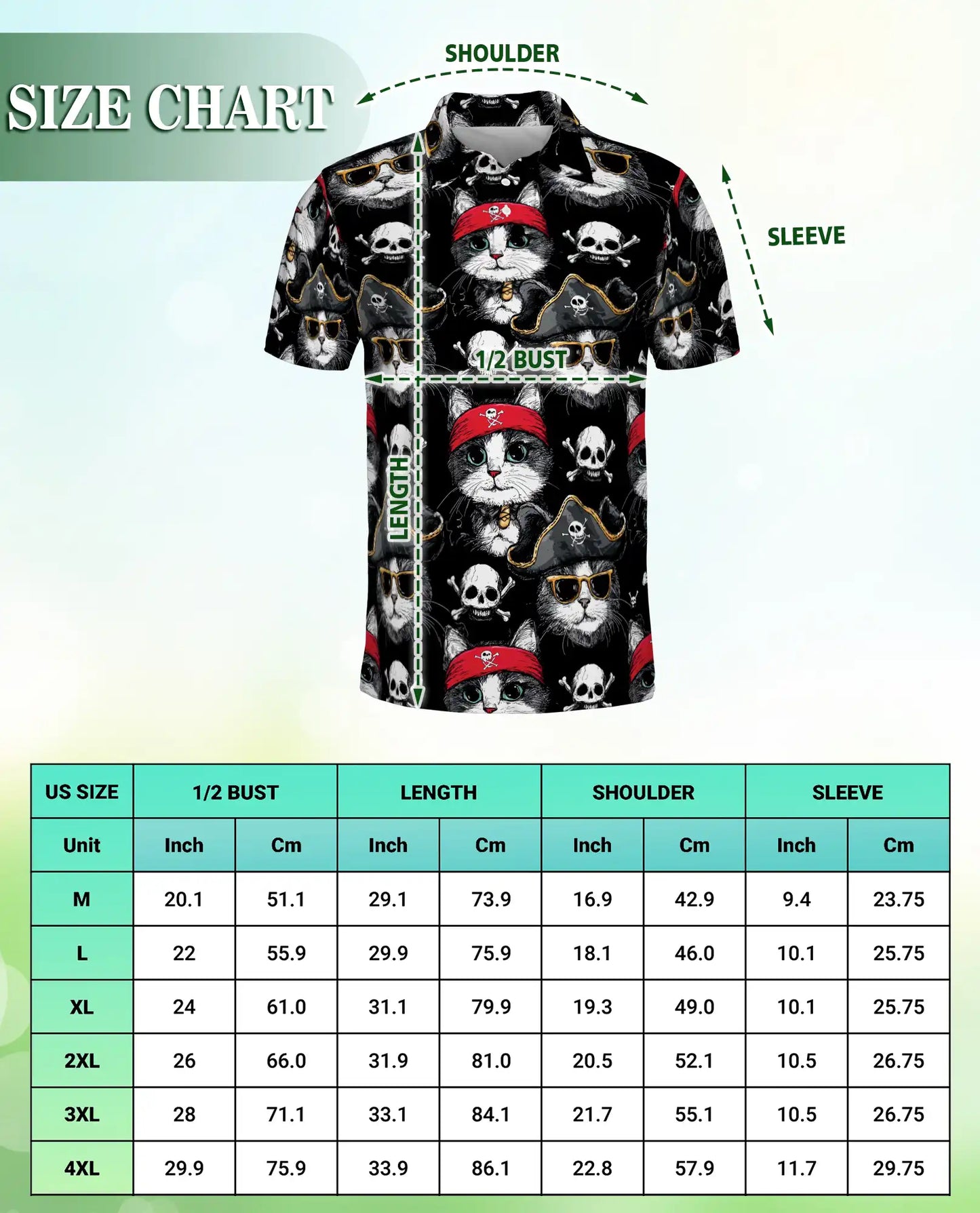 Pirate Cat 3D Polo Shirt for Men, Funny Skull Kitty Style | Azhawaiian