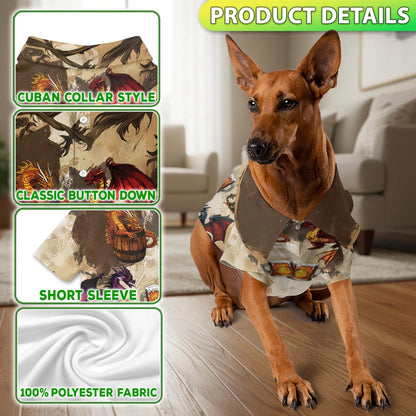 Dragon Drinks Beer Fantasy Matching Dog Owner Hawaiian Shirts, Funny Pet Aloha Shirt for Beach Vacation - Azhawaiian