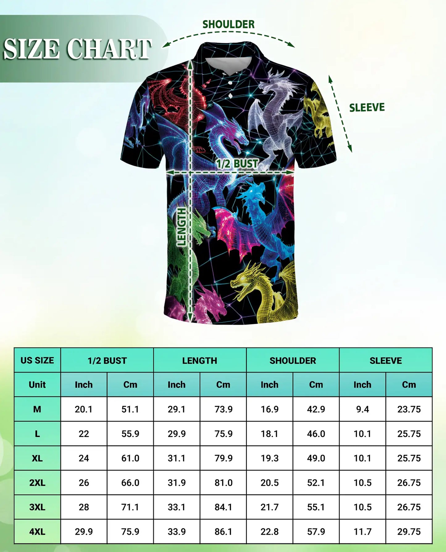 Neon Cyber Dragon 3D Polo Shirt for Men, Futuristic Fantasy Creature Style | Azhawaiian