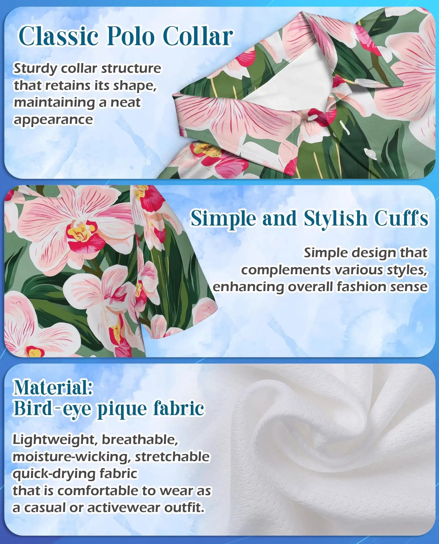 Pink Orchid Polo Shirt for Men, Tropical Floral Style | Azhawaiian