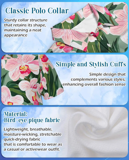 Pink Orchid Polo Shirt for Men, Tropical Floral Style | Azhawaiian
