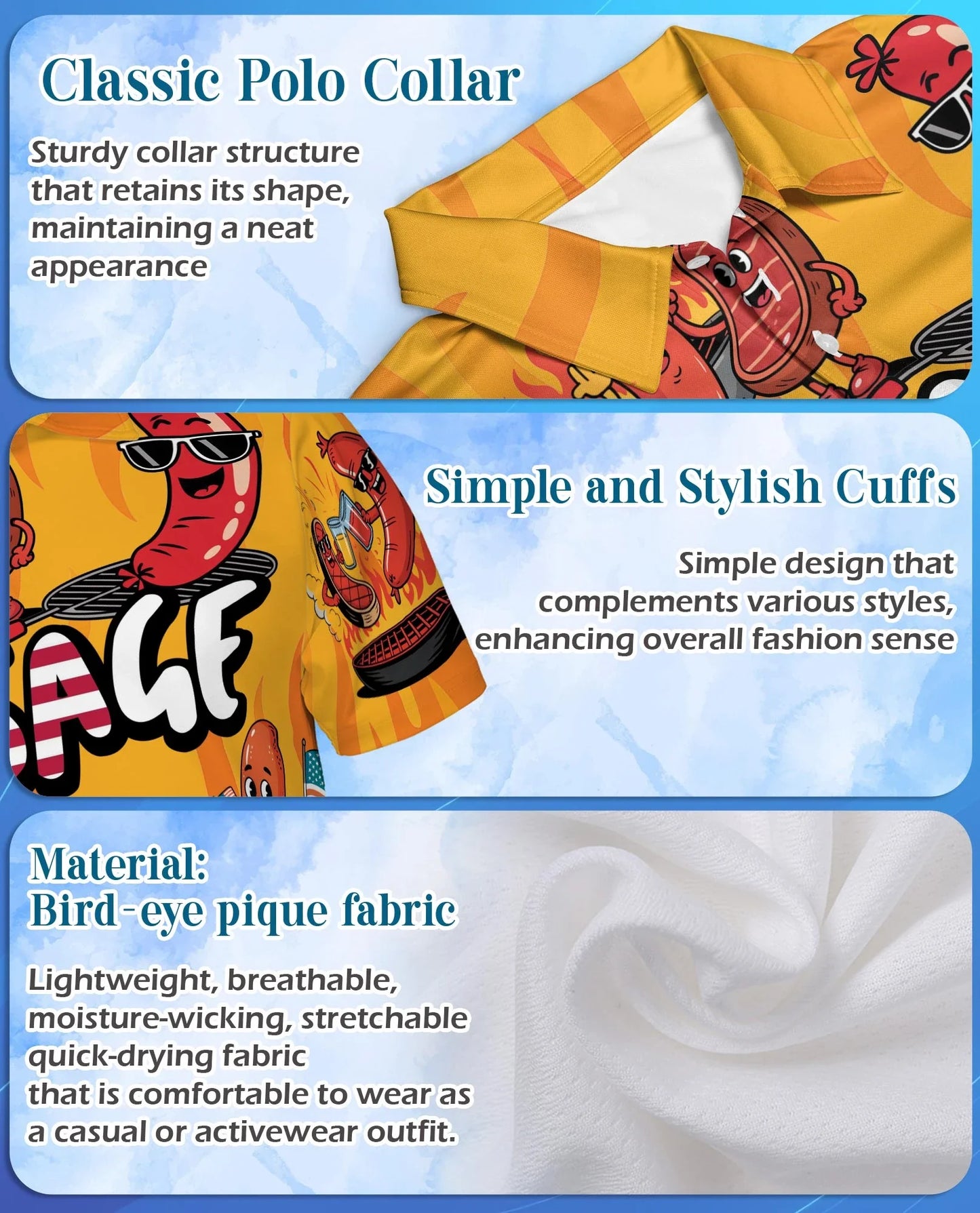 Funny Sausage Polo Shirt for Men, Cute Food Lover Style | Azhawaiian
