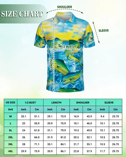 Mahi Mahi Fishing 3D Polo Shirt for Men, Tropical Ocean Angler Style | Azhawaiian