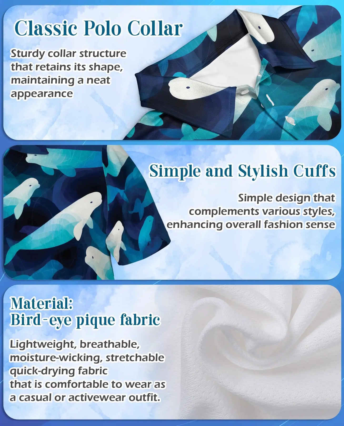 Beluga Whale Polo Shirt for Men, Ocean Wildlife Style | Azhawaiian