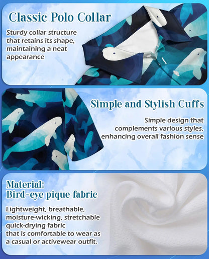 Beluga Whale Polo Shirt for Men, Ocean Wildlife Style | Azhawaiian