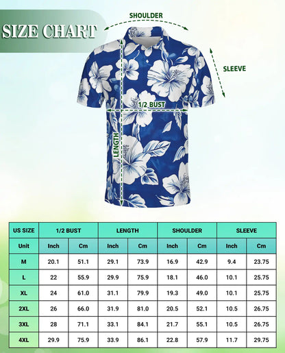 Blue White Hibiscus Polo Shirt | Azhawaiian