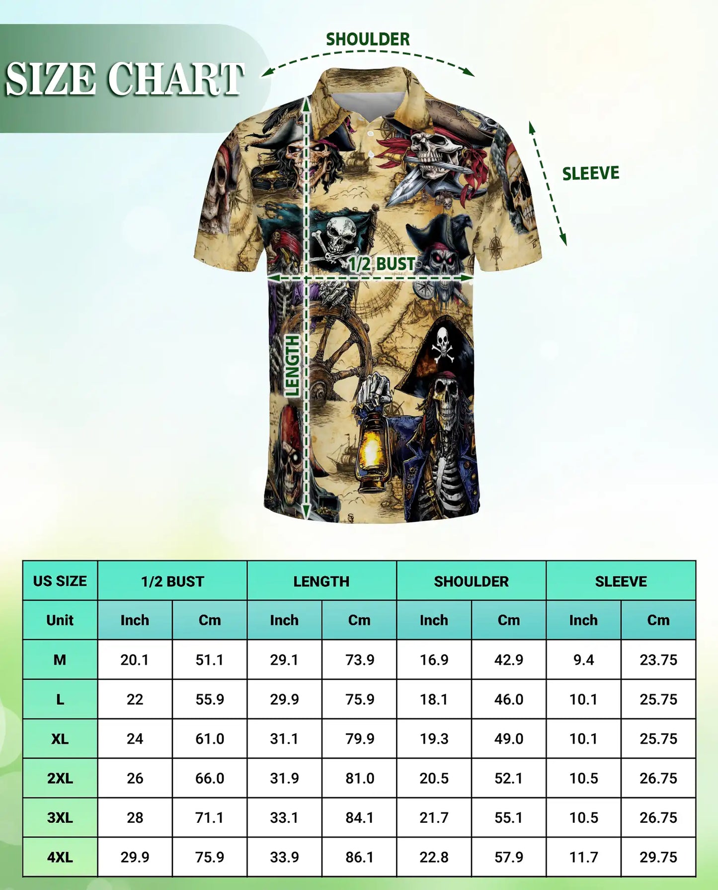 Vintage Pirate Skeleton Polo Shirt-Skull Captain Treasure Map Design | Azhawaiian