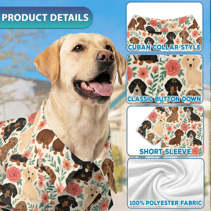 Floral Dachshund Matching Dog Owner Hawaiian Shirts, Funny Pet Aloha Shirt for Beach Vacation - Azhawaiian