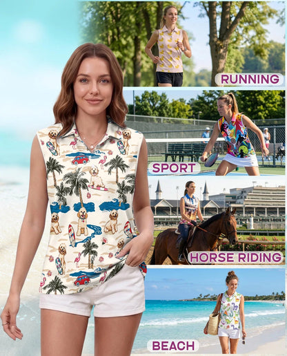 Goldendoodle Summer Beach Sleeveless Polo Shirt for Women | Azhawaiian