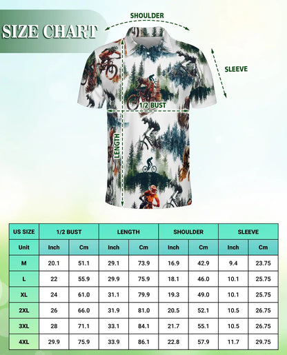 Mountain Bike Forest 3D Polo Shirt for Men, Extreme Cycling Outdoor Style | Azhawaiian