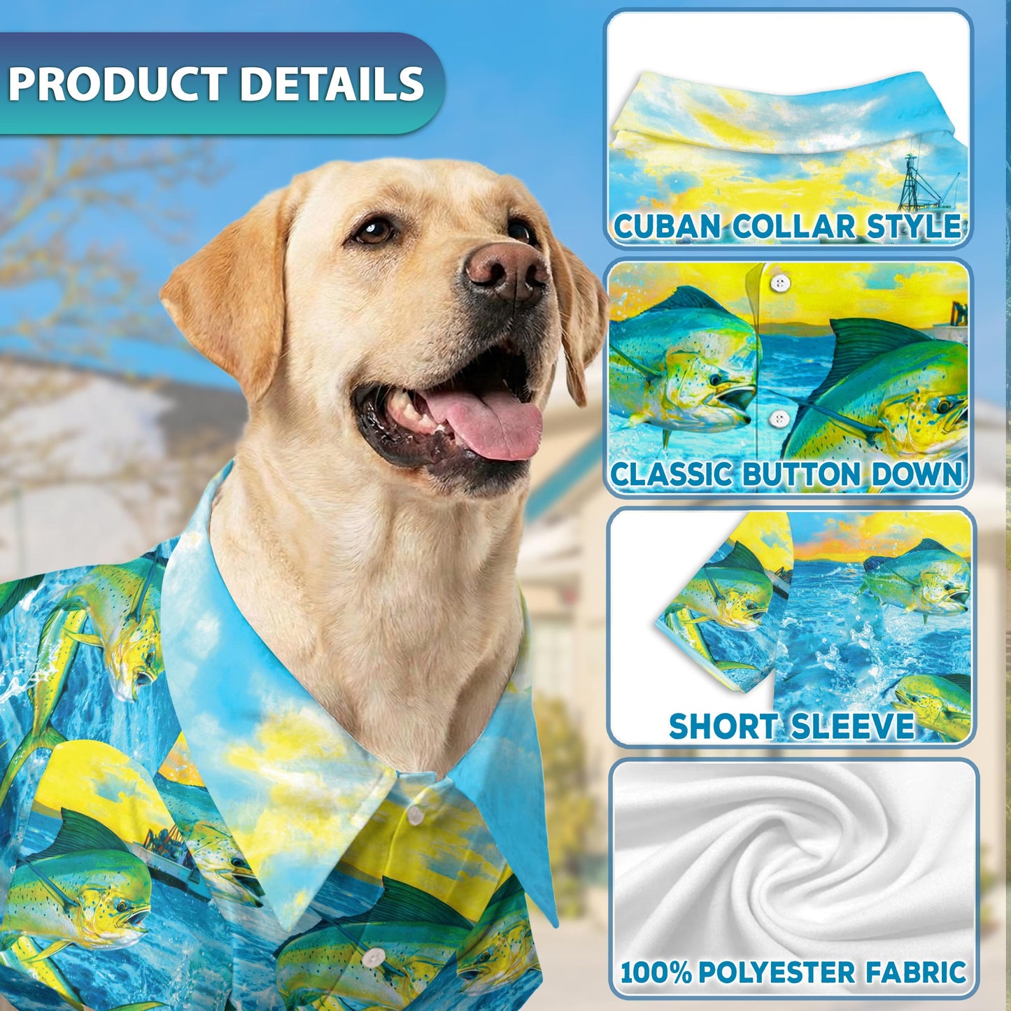 Mahi-Mahi Fish Fishing Matching Dog Owner Hawaiian Shirts, Funny Pet Aloha Shirt for Beach Vacation - Azhawaiian