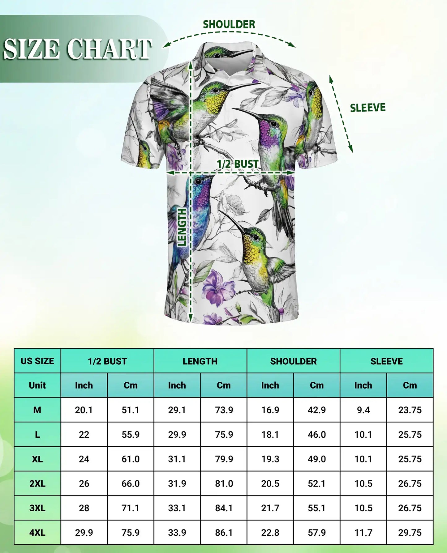 Colorful Hummingbird Floral 3D Polo Shirt for Men, Tropical Bird Nature Style | Azhawaiian